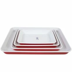 Falcon - Enamel Baking Tray Deluxe Red & White Set 4pce