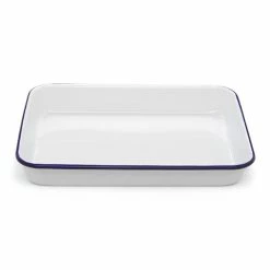 Falcon - Enamel Bake Tray Rectangular White & Blue 24cm