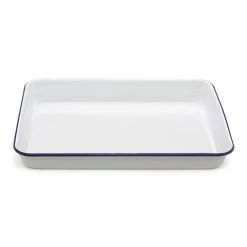 Falcon - Enamel Bake Tray Rectangular White & Blue 28cm