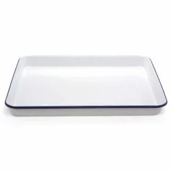 Falcon - Enamel Bake Tray Rectangular White & Blue 41cm
